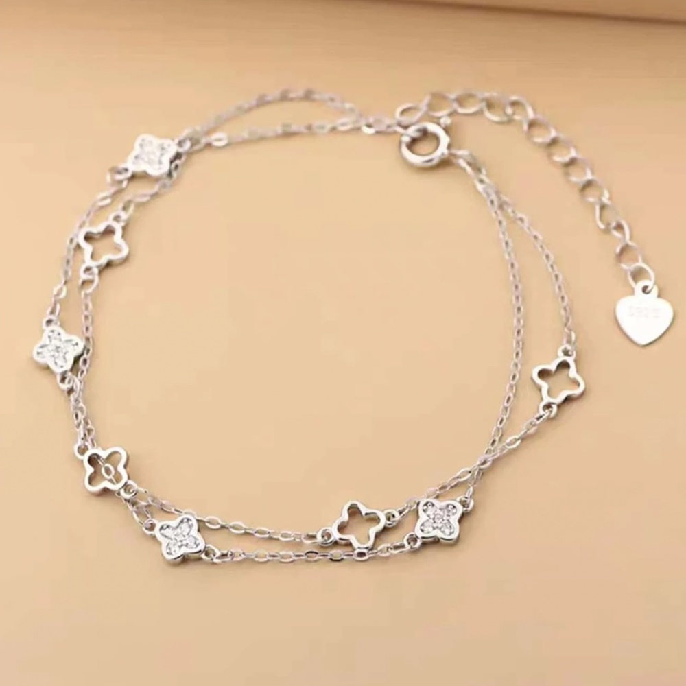 Luxe 925 Sterling Silver Floral Multilayer Bracelet